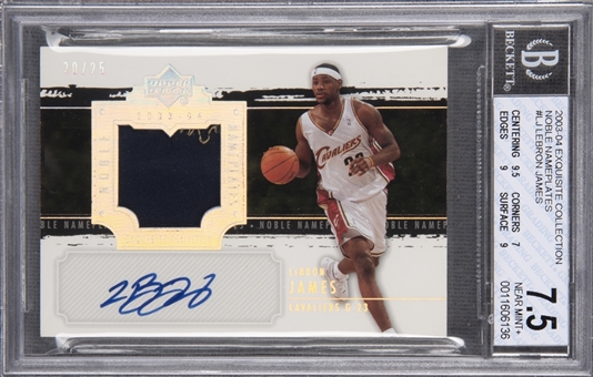 2003-04 UD "Exquisite Collection" Noble Nameplates #LJ LeBron James Signed Rookie Card (#20/25) – BGS NM+ 7.5/BGS 10